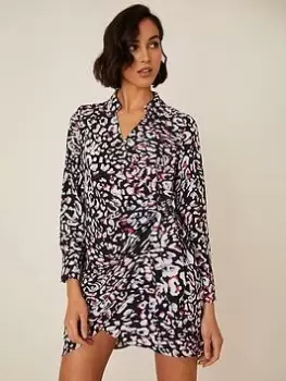 Image of Dorothy Perkins Leopard Print Wrap Mini Dress - Multi, Black, Size 12, Women