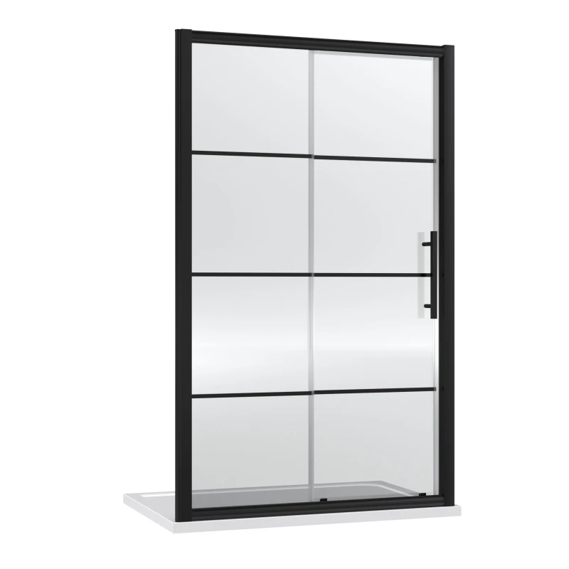 Image of Balterley 8mm Toughened Safety Glass Single Sliding Shower Door Black 1200mm Black