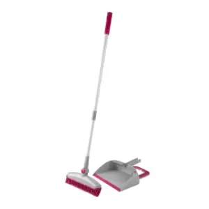 image of Kleeneze Rubber Head Dustpan and Brush with Telescopic Handle - Grey/Pink