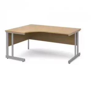 Image of Momento left hand ergonomic desk 1600mm - silver cantilever frame, oak
