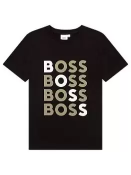 image of BOSS Boys Multi Logo Short Sleeve T-Shirt - Black, Size 14 Years