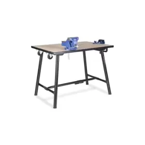 image of Armorgard Tuffbench Heavy Duty Folding Steel Workbench with Vice and Wheel Kit 1.8m