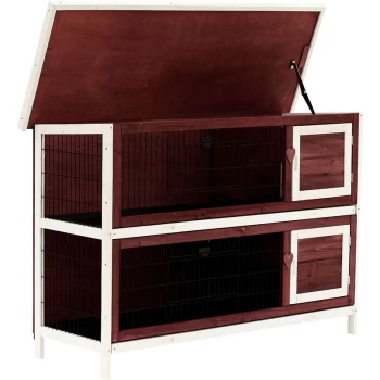 Image of Pawhut - 2 Tier Wooden Rabbit Hutch Guinea Pig Hutch Small Pet Animal Ferret Bunny House Cage for Indoor and Outdoor 136.4x50x93cm