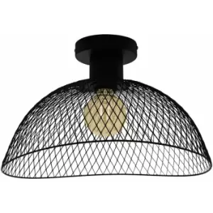Image of Loops - Semi Flush Ceiling Light Black Steel Mesh Shade 1 x 60W E27 Bulb Feature
