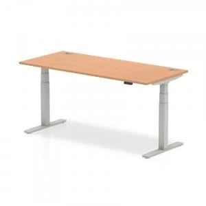 image of Trexus Sit Stand Desk With Cable Ports Silver Legs 1800x800mm Oak Ref