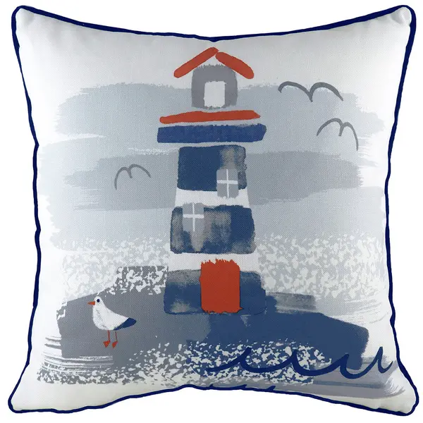 image of Nautical Lighthouse Cushion Navy, Navy / 43 x 43cm / Polyester Filled