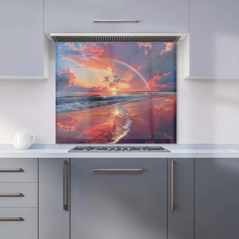 Image of Warren Reed - Designer Rainbow Reflection on the Shore Kitchen Splashback Size: 700mm x 650mm Multicolor Unisex 700mm x 650mm