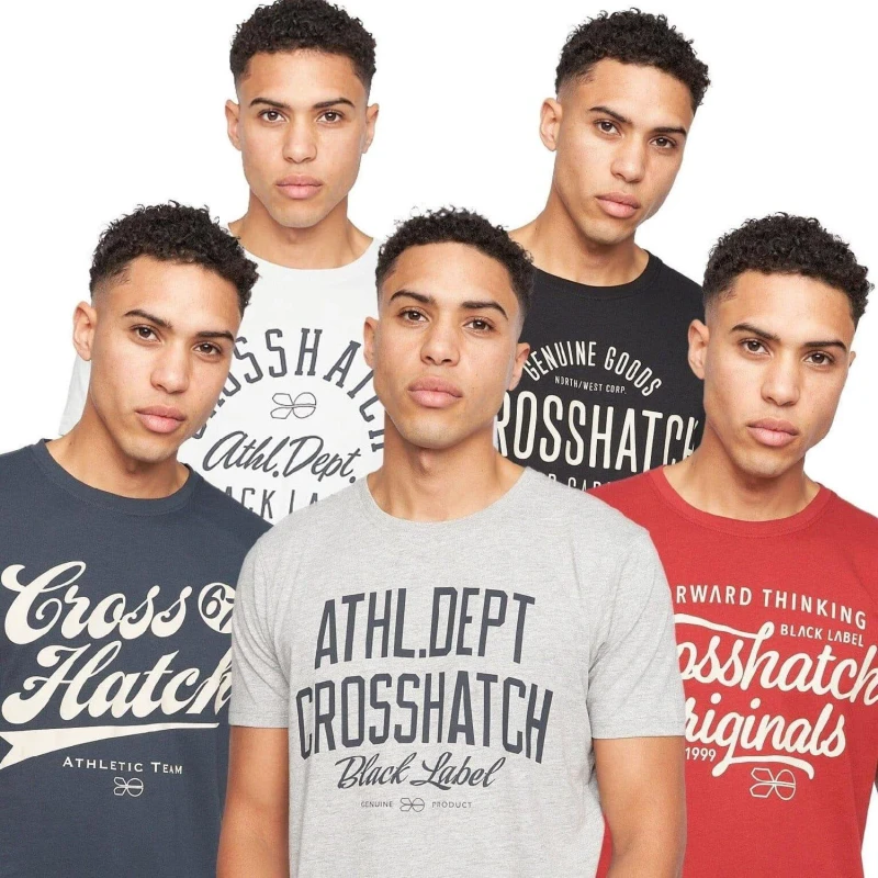Image of Crosshatch 5 Pack of Luckmoore Printed T-Shirts Multi Colour male S