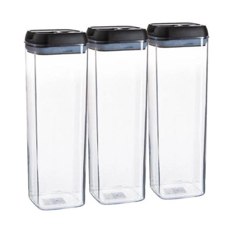 Image of Argon Tableware 3X Food Storage Containers - 1.9 Litre - Black Airtight Plastic Storage Pantry Food Organiser With Flip Lock Lid