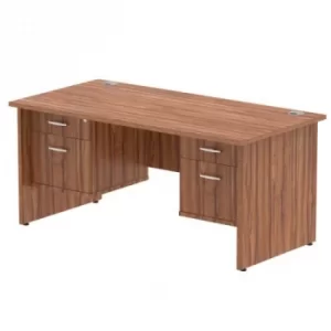 Image of Impulse 1600 Rectangle Panel End Leg Desk WALNUT 2 x 2 Drawer Fixed Ped