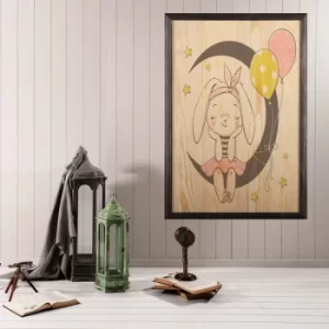 image of Cute Bunny Multicolor Decorative Framed Wooden Painting