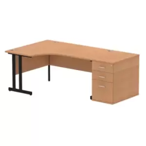 Image of Impulse 1600mm Left Crescent Office Desk Oak Top Black Cantilever Leg Workstation 800 Deep Desk High Pedestal
