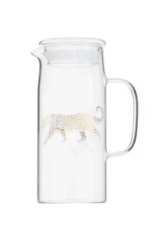Image of Premier Housewares Elegant Leopard Jug, Spacious Glass Jug With Lid For Fridge, Ergonomic Water Jug With Lid For Bedroom Clear