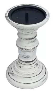 Image of Rustic Antique Carved Wooden Pillar Church Candle Holder Natural, Medium 19cm high