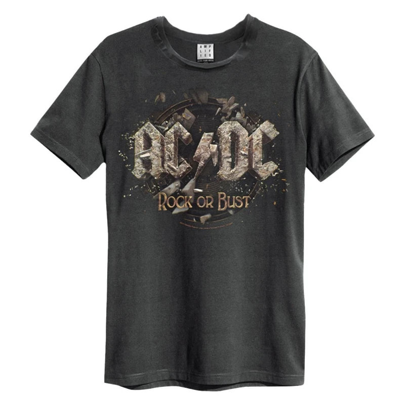 Image of Amplified Amplified Men Rock Or Bust AC DC T-Shirt in Charcoal Size: Small Charcoal S Male 5063470407583