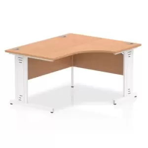 image of Impulse 1400mm Right Crescent Desk Oak Top White Cable Managed Leg