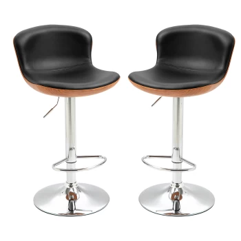 Image of HOMCOM Set Of 2 PU Leather Rounded Tub Bar Stools Adjustable Height Swivel w/ Steel Base Footrest Stylish Modern Unique Home Cafe Seating Swivel Black