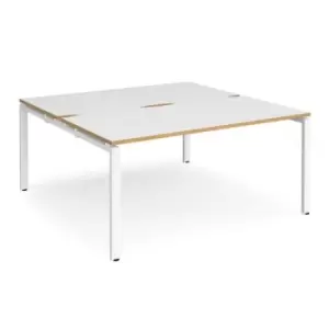 Image of Bench Desk 2 Person Starter Rectangular Desks 1600mm White/Oak Tops With White Frames 1600mm Depth Adapt
