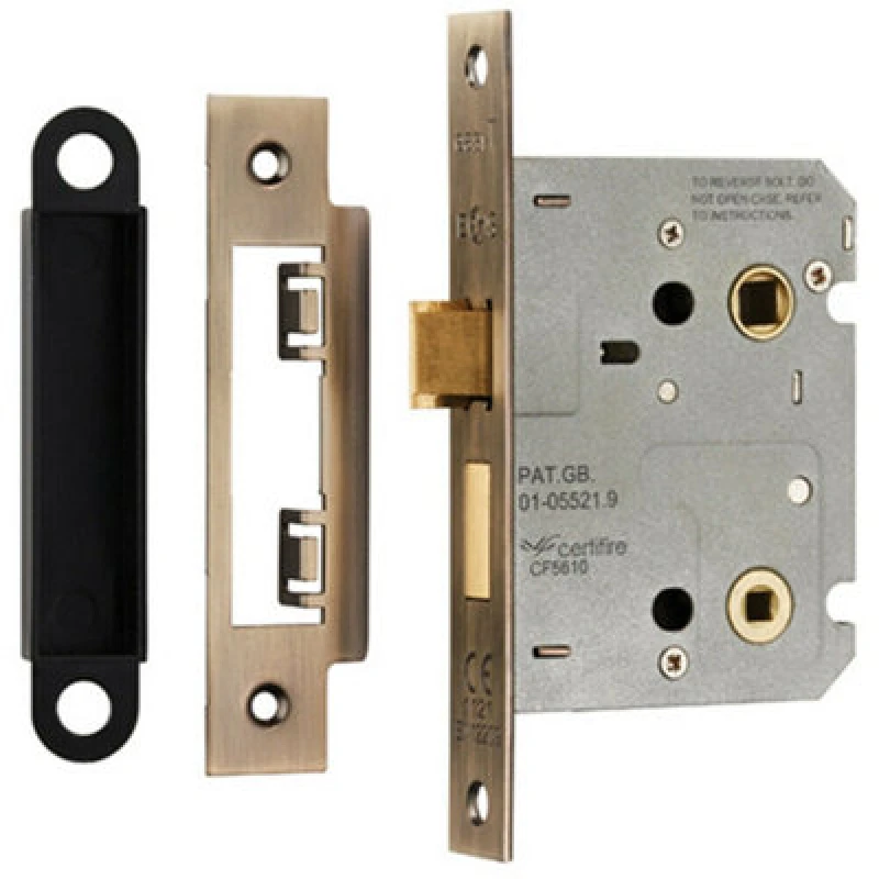 Image of Loops Locking Bathroom Door Sashlock Latch Square Forend 76mm Antique Brass Metallics unisex