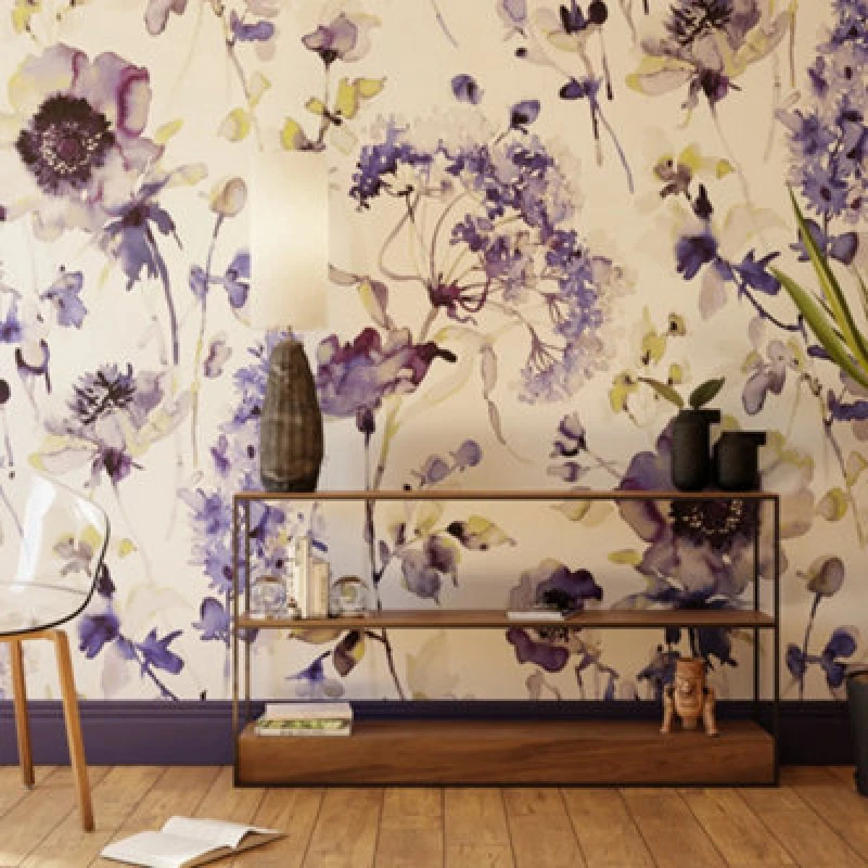 Image of Superfresco Easy Watercolour Floral Pink Blue Print To Order Fixed Size Mural