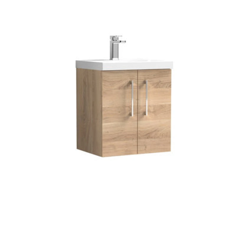 Image of NUIE Arno Wall Hung 2-Door Vanity Unit with Basin-1 500mm Wide - Bleached Oak - Nuie ARN3021A