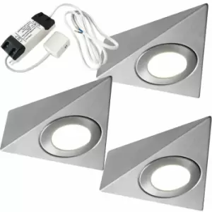 Image of 3x BRUSHED NICKEL Pyramid Surface Under Cabinet Kitchen Light & Driver Kit - Natural White LED
