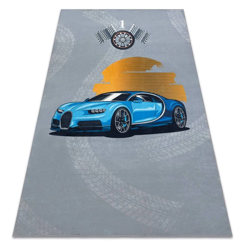 Image of RugsX Bambino 41730 Washing Carpet Car, Race For Children Anti Slip - Grey / Blue 140X200 Cm