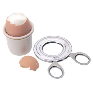 Image of KitchenCraft Stainless Steel Boiled Egg Topper & Chef Aid Plastic Egg Cup Set, White
