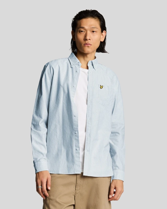Image of Lyle & Scott Mens Stripe Oxford Shirt in Blue