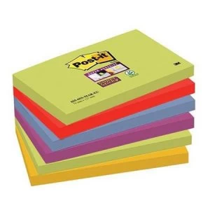 image of Post-It Super Sticky 76 x 127mm Re-positional Note Pads Assorted Colours 6 x 90 Sheets - Marrakesh Collection