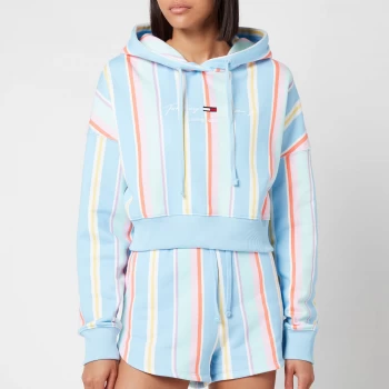 Image of Tommy Jeans Womens TJW Stripe Hoodie - Light Powdery Blue Multi - L