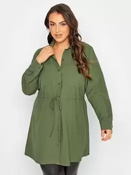 Image of Yours Long Sleeve Crinkle Utility Tunic Khaki, Green, Size 14, Women