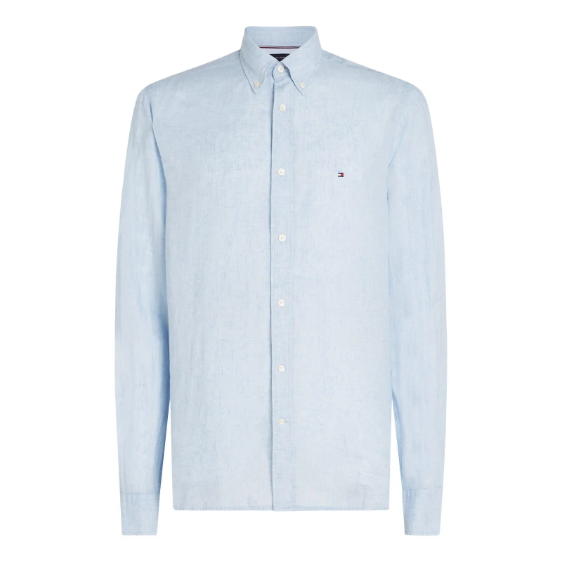 Image of Tommy Hilfiger Mens Pigment Dyed Long-Sleeve Plain Shirt Breezy Blue male S