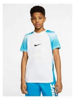 Image of Nike Boys Instacool Heat Reactive T-Shirt - White/Blue Size M 10-12 Years
