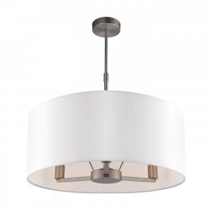 Image of 3 Light Multi Arm Ceiling Pendant Matt Nickel, Vintage White Silk Effect, E14