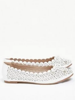 Image of Evans Extra Wide Fit Renny Lazer Cut Ballet Shoe - White, Size 9, Women