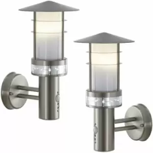 image of Loops - 2 pack IP44 Outdoor LED Light Brushed Steel pir Wall Lantern Security Outdoor