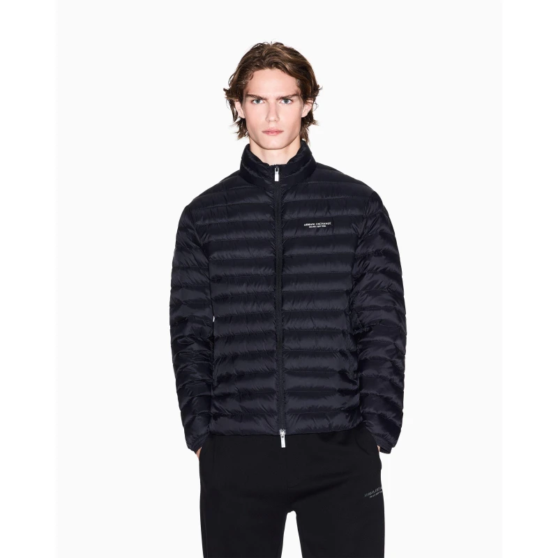 Image of Armani Exchange Mens Down Medium Puffer Jacket Black male M