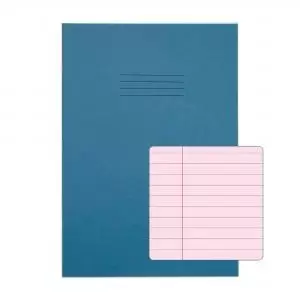 image of RHINO A4 Tinted Exercise Book 48 Pages 24 Leaf Light Blue with Pink