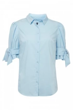 Image of French Connection Eastside Cotton Bow Sleeve Shirt Vivid Blue
