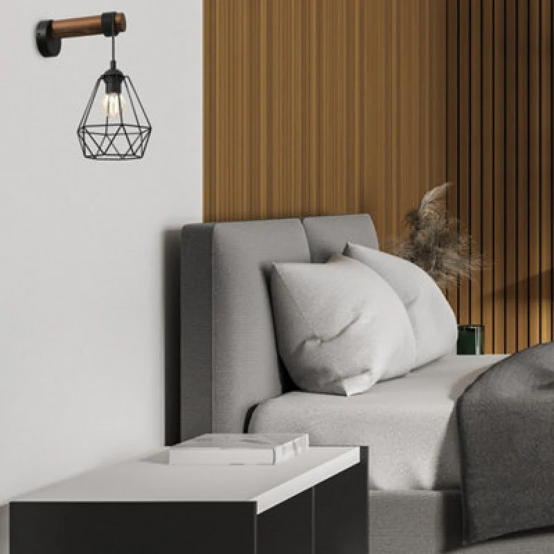Image of Milagro Acero Hand Made Wall Lamp Black Steel And Natural Wood Black unisex