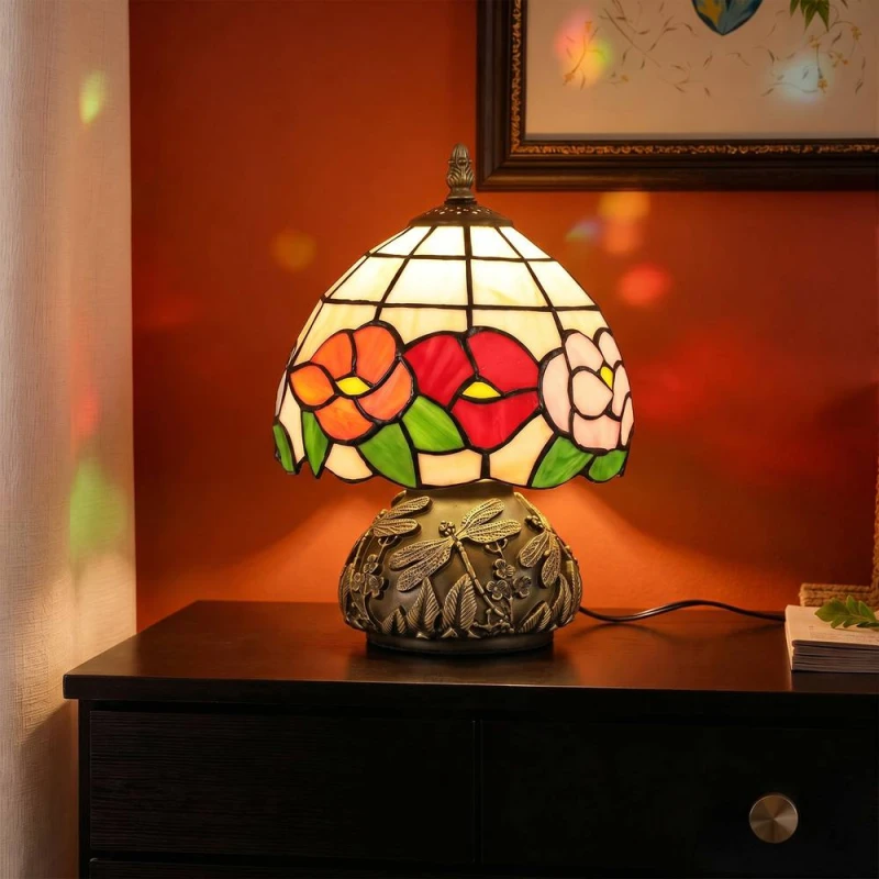 Image of HOMCOM Stained Glass Bedside Lamp, Tiffany Style Table Lamp for Bedroom Multicolor Unisex