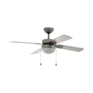 Image of Remote Control Ceiling Fan & Light Satin Nickel & White Shade 1 x 60W E14 Bulb