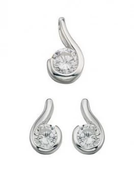 image of The Love Silver Collection Clear Cubic Zirconia Drop Pendant And Earring Set