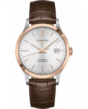 image of Longines Record Silver Dial Brown Leather Strap Mens Watch L2.821.5.72.2 L2.821.5.72.2