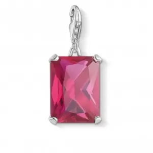 image of Sterling Silver Large Hot Pink Facet Charm Pendant 1834-011-10