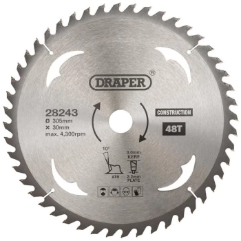 image of 28243 TCT Construction Circular Saw Blade 305 x 30mm 48T - Draper