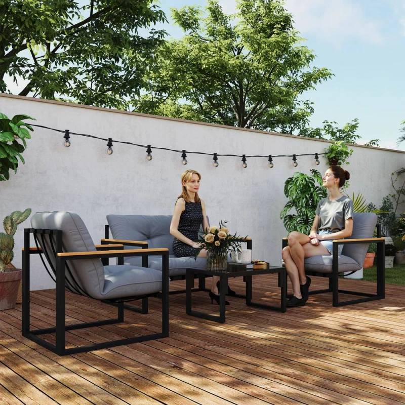 Image of OUTSUNNY Garden Furniture Set 4 Seater Indoor Outdoor Conservatory in Light Grey Light Grey Unisex
