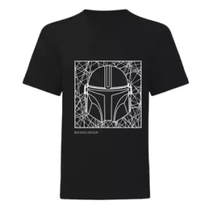 Image of Star Wars: The Mandalorian Boys Line Drawing Helmet T-Shirt (5-6 Years) (Black)
