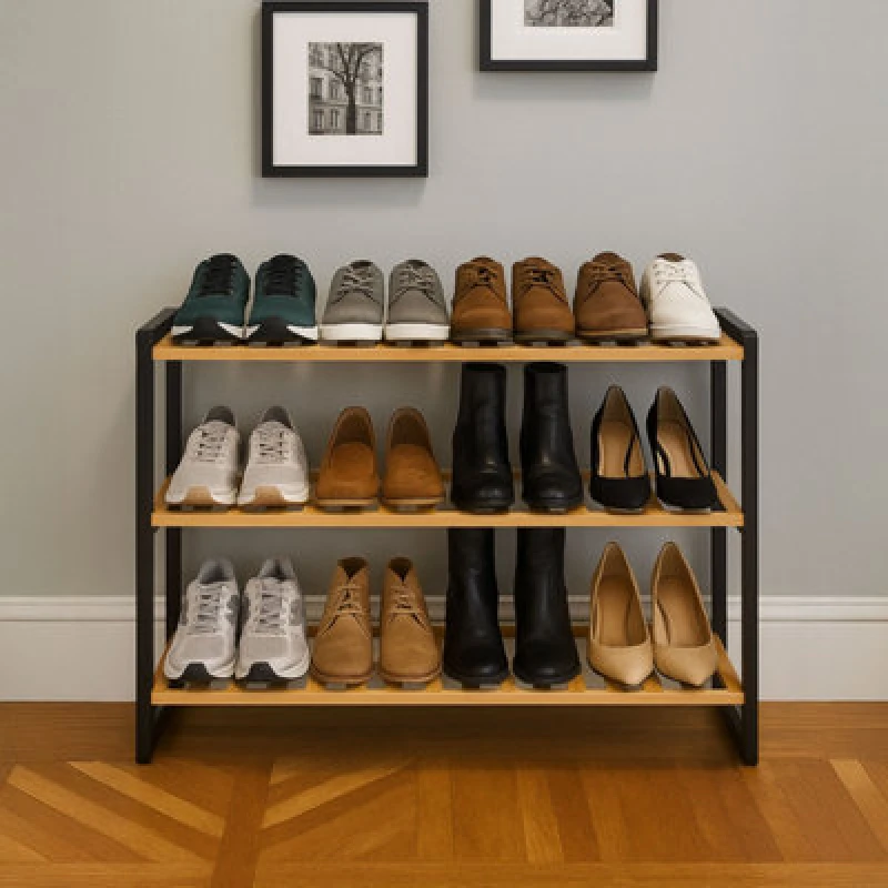 Image of Neo 3-Tier Bamboo Shoe Rack Stand Natural Wooden Shoe Storage Shelf For Hallway Bedroom Bathroom